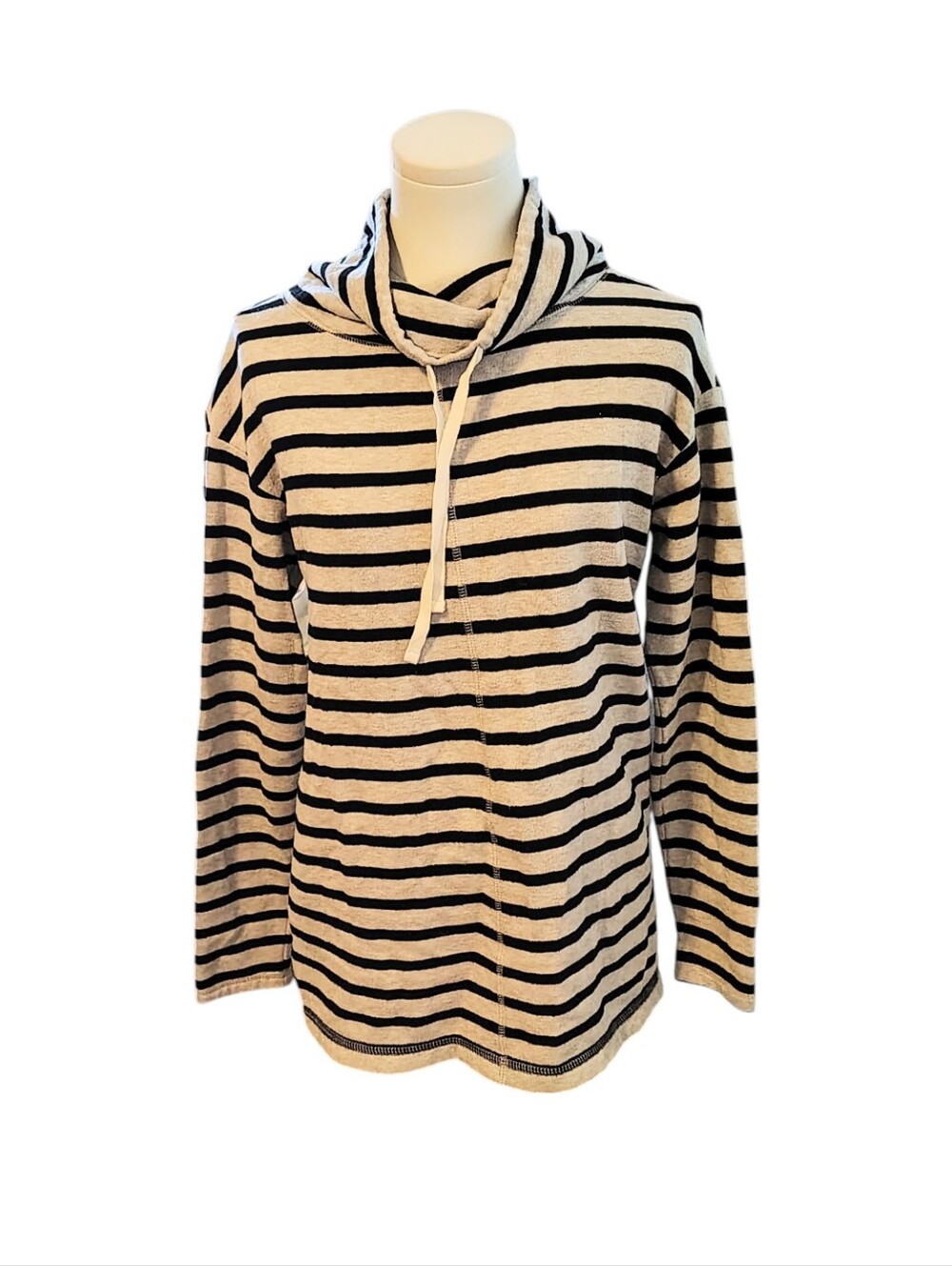 LOFT Black and Heather Gray Oversized Cowl Neck Drawstring Sweater Size XS